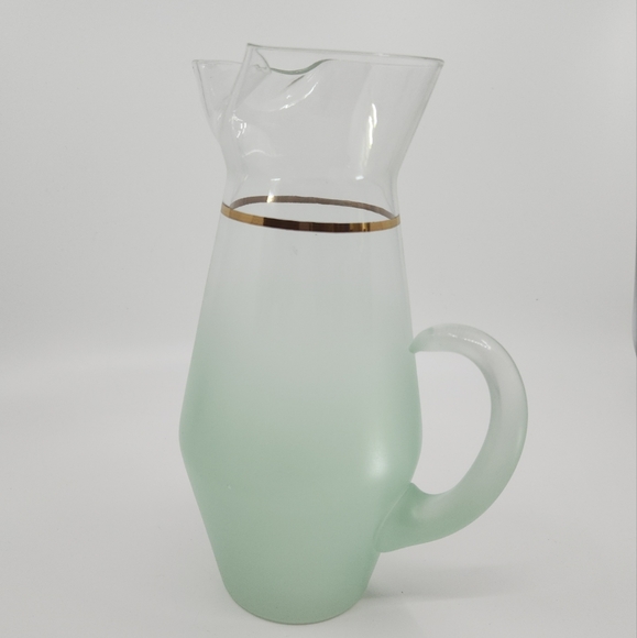 Vtg MCM West Virginia Blendo Glass Ice Lip Pitcher Frosted Green Gold Trim 9.5" - Picture 11 of 13